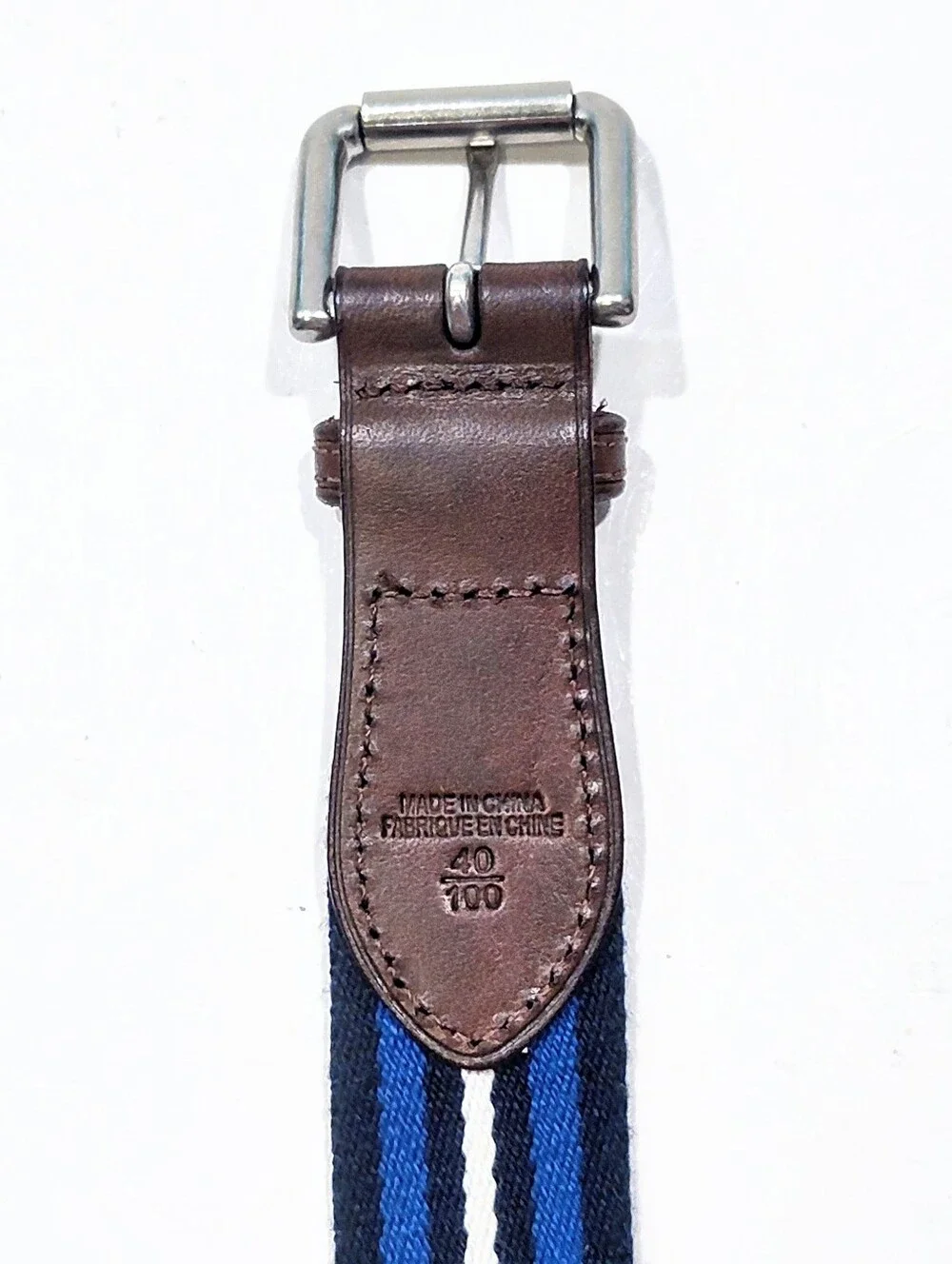 Vintage Polo Ralph Lauren RL67 Belt Mens 40 Navy Blue White Striped Leather